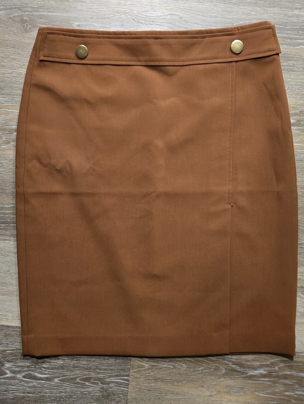 Ann Taylor Factory Rust Brown Pencil Skirt Gold Button Accent Size 8